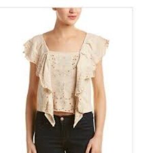 Zara eyelit flutter detail sleeve cream tank/blouse NWOT